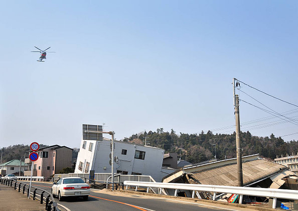 One of the omnipresent helicopters reviewing earthquake damage near Onahama