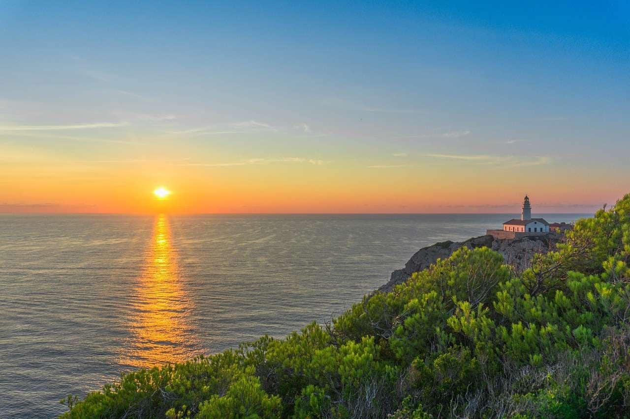 Lighthouse with sunset on Majorca.