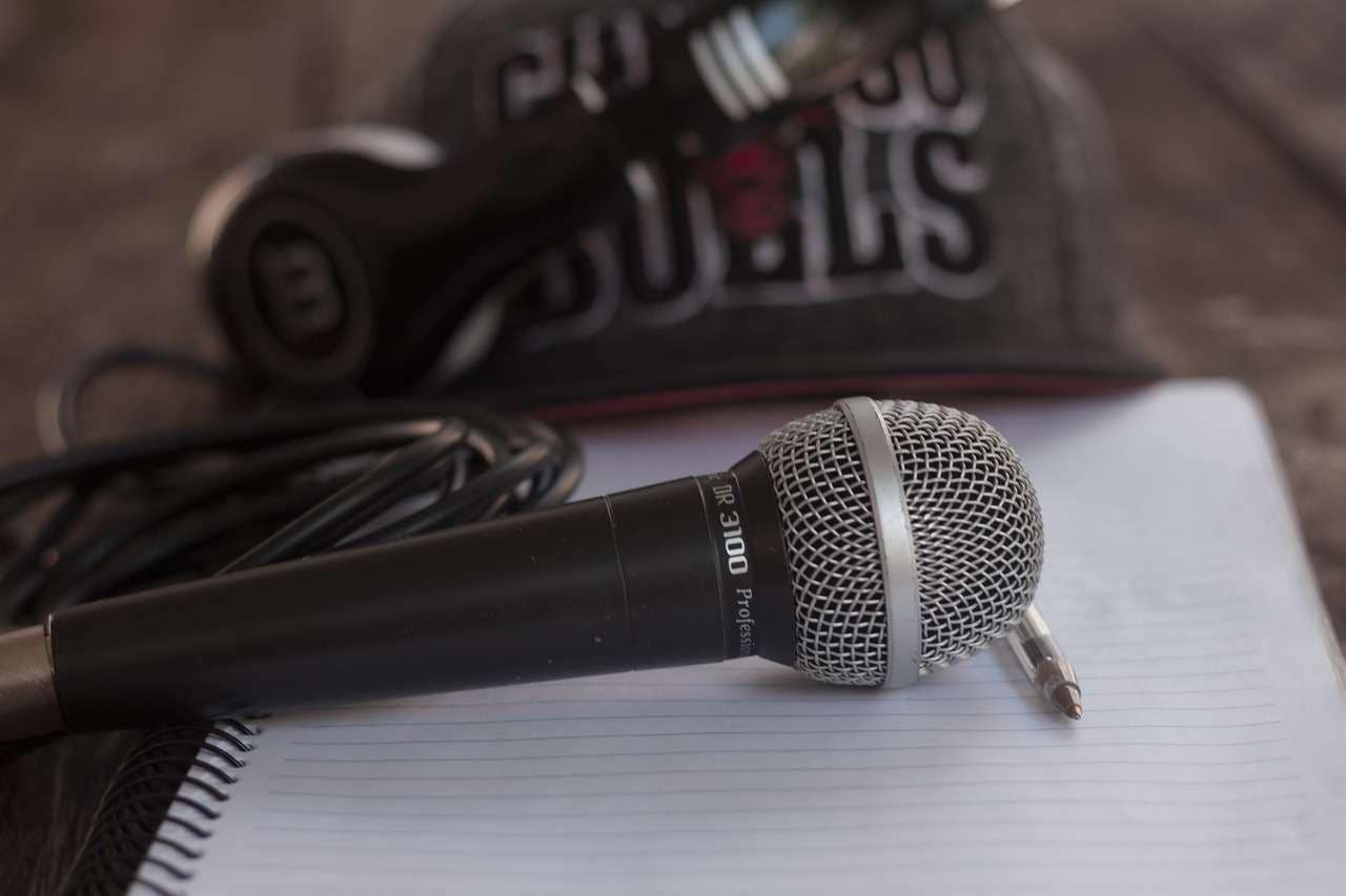 Studio microphone on notepad.