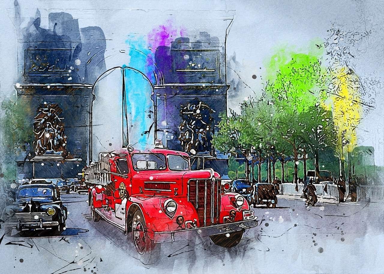 Old fire truck illustration.